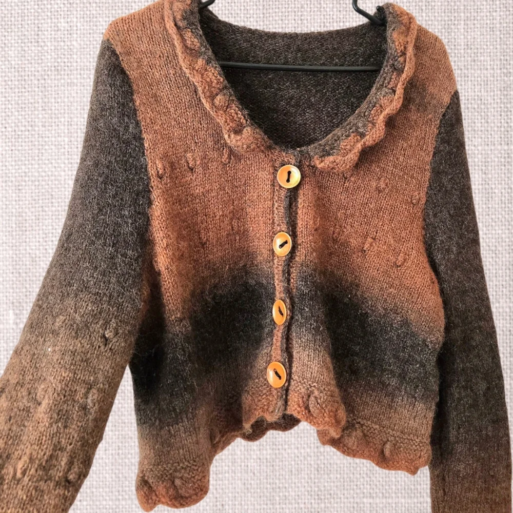 Cropped Mohair Sweater Ombre Fall Colors Ruffle Texture Boho Whimsygoth Fairy - Picture 3 of 10
